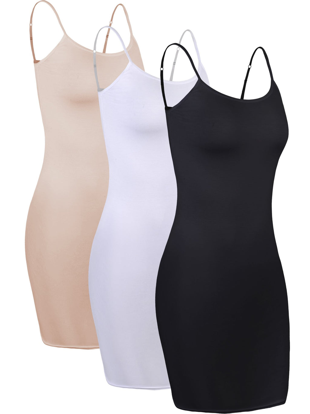 WILLBOND 3 Pieces Women's Basic Cami Long Tanks Dress Spaghetti Strap Slips for Under Dresses, Long Camisoles for Layering