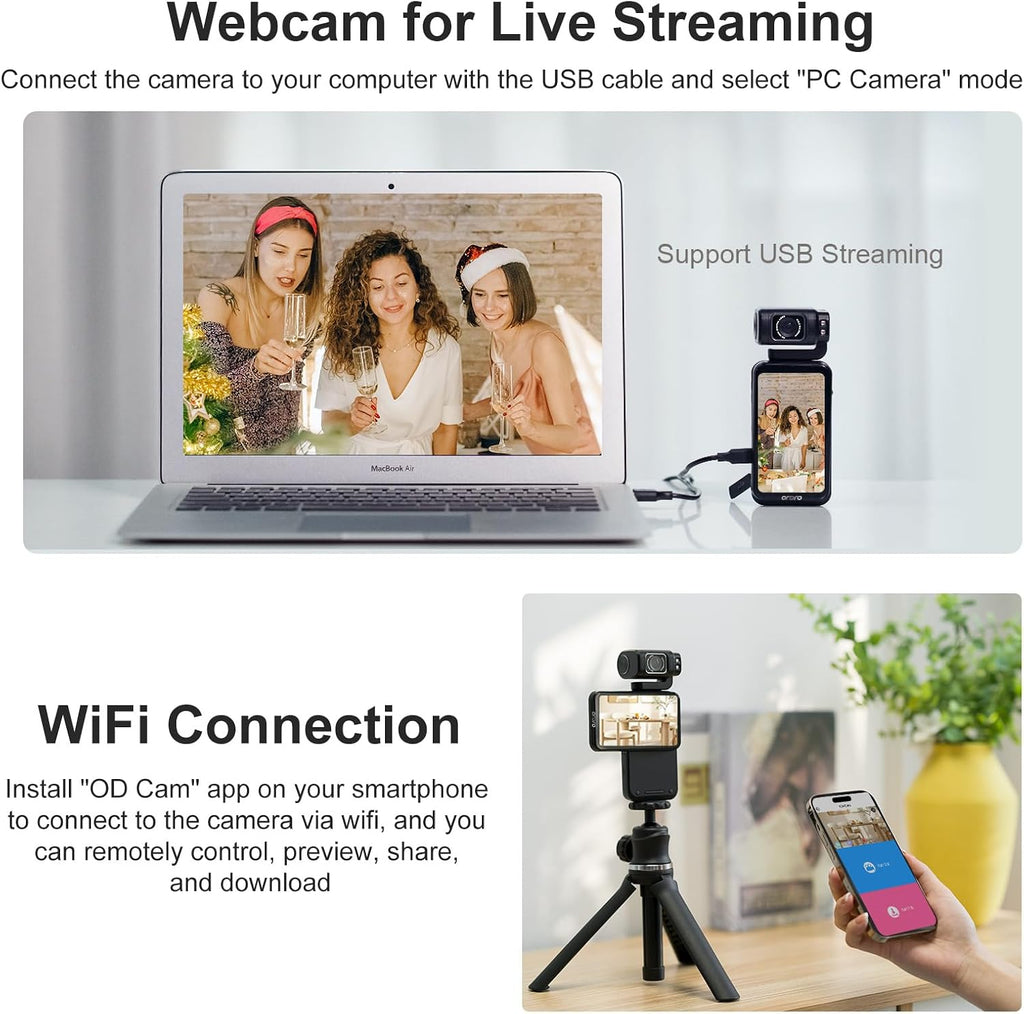 ORDRO 5K Video Camcorder, M3 48MP UHD 4K/60fps Handheld Digital Camera, 3.5'' Rotatable IPS Screen 3250mAh Battery WiFi IR Night Vision Camera with 64G Card for YouTube Vlogs