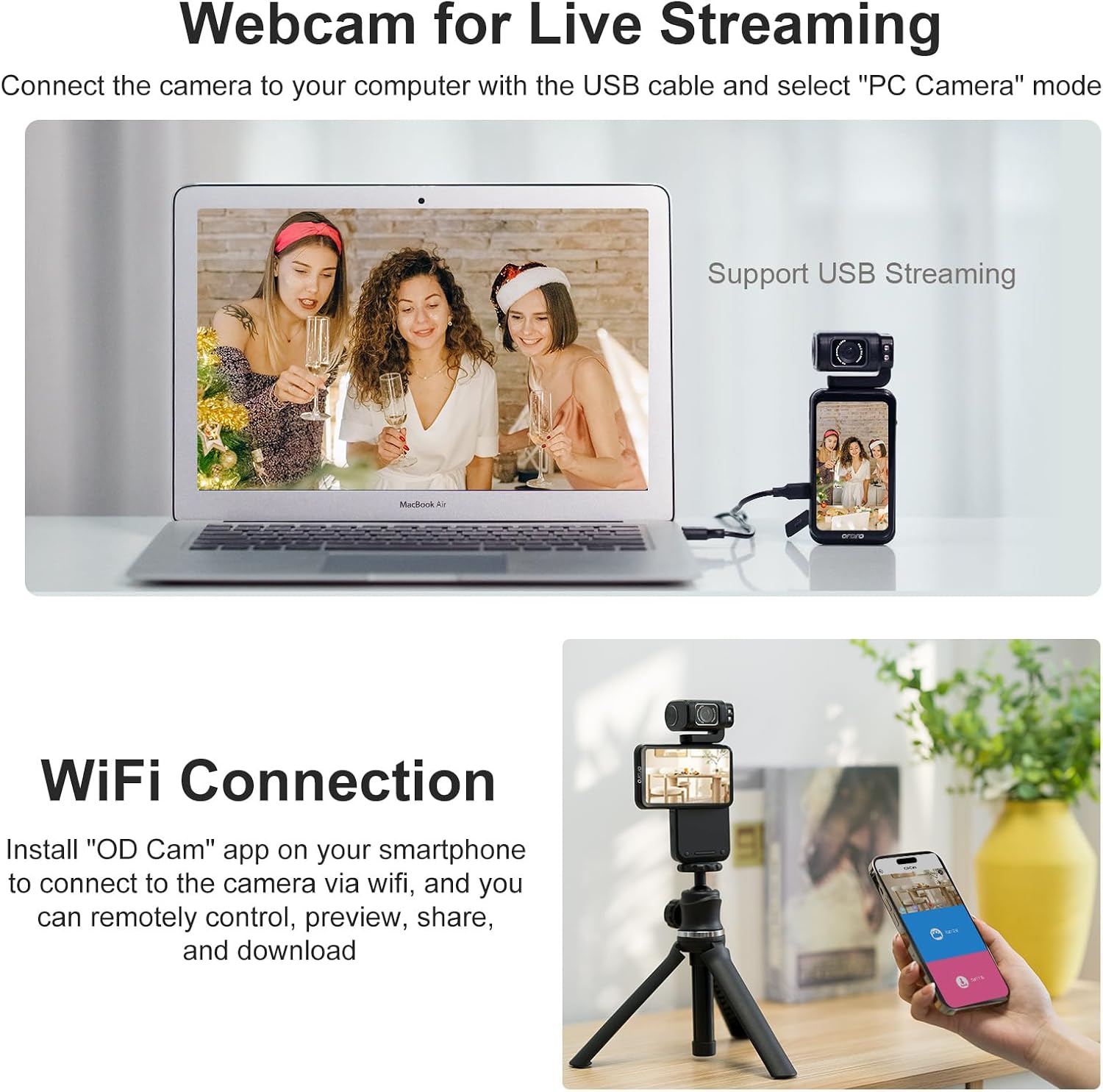 ORDRO 5K Video Camcorder, M3 48MP UHD 4K/60fps Handheld Digital Camera, 3.5'' Rotatable IPS Screen 3250mAh Battery WiFi IR Night Vision Camera with 64G Card for YouTube Vlogs