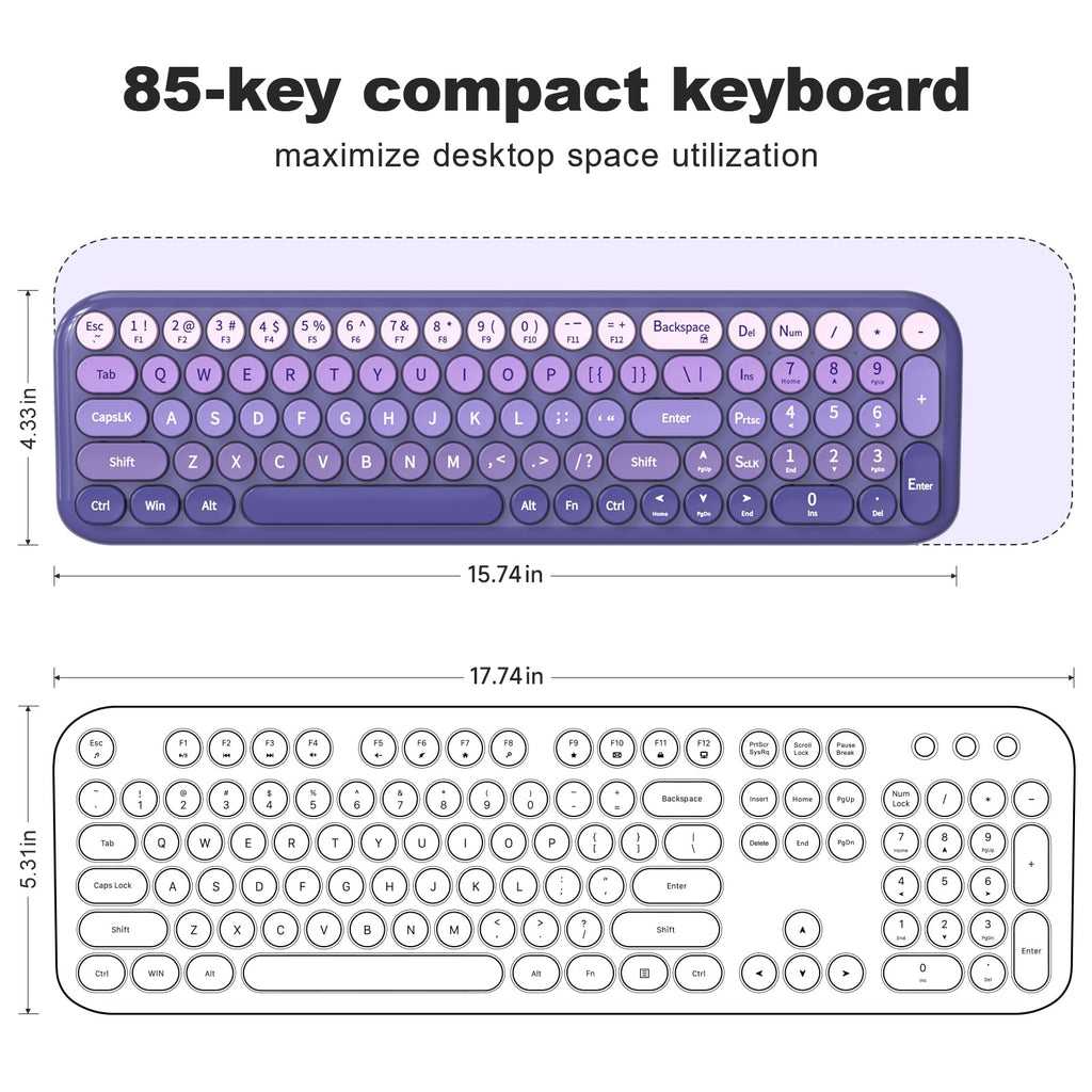 MOFII Wireless Keyboard and Mouse Combo, Compact Typewriter Retro Round Computer Keyboard and Mouse Set, Plug and Play, for Windows, Computer, Desktop, PC, Notebook - Black Green Gradient