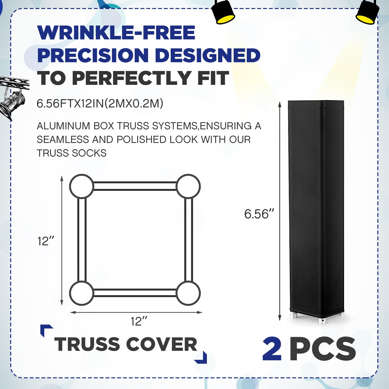 Hahafelt 2 Pcs Black Truss Cover Fits 4.92 ft x 12 in Box Truss Scrim Elastic Fabric Seamless Integration Easy Installation Pull over Sleeves