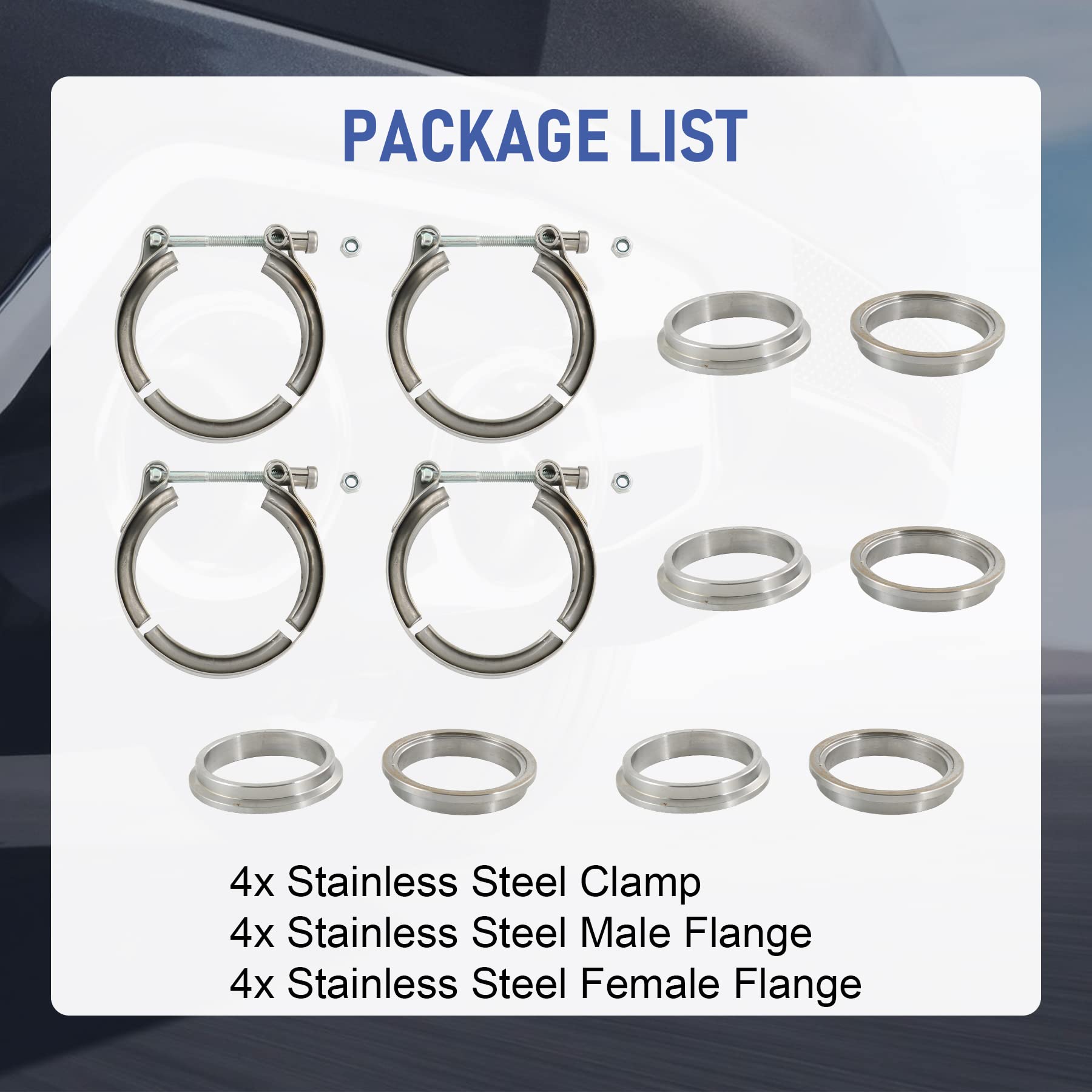 2.25" V-Band Flange Clamp Kit With Ridge Stainless Steel Replacement For Exhaust Downpipe 2.25 Inch