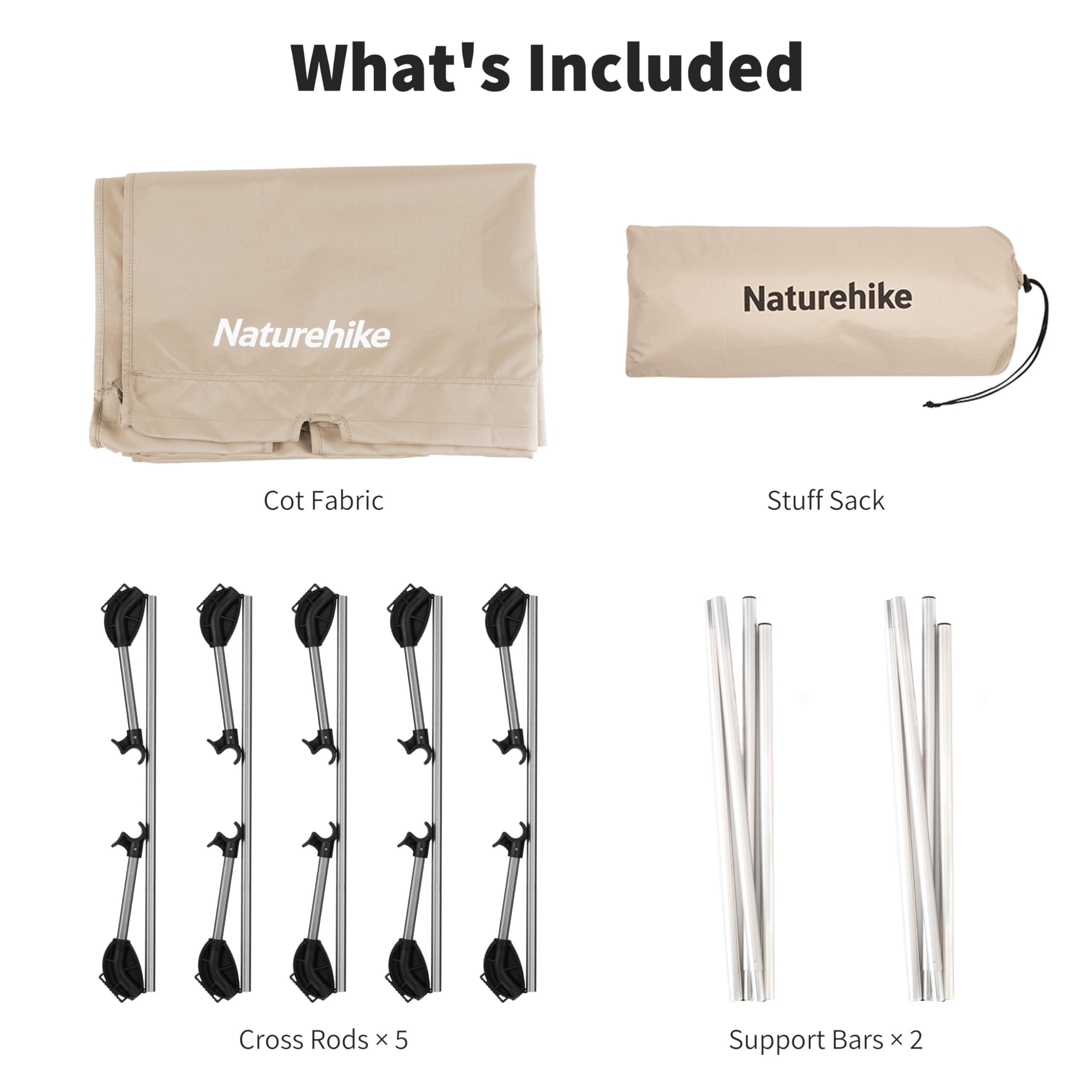 Naturehike Ultralight Camping Cot, Easy to Assemble Folding Tent Cot, Compact & Protable Camping Bed for Camping, Mountaineering, & Hiking, Supports 330lbs with Carry Bag, Kahki