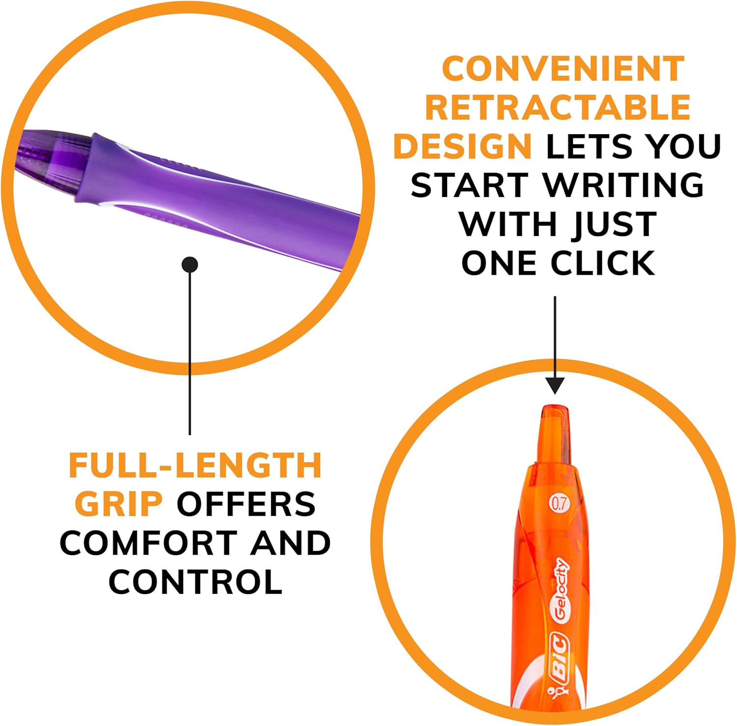 BIC Gelocity Quick Dry Assorted colors Gel Pens, Medium Point 0.7 mm, Smear Free, Retractable Gel Pens With Comfortable Full Grip, 8 Pack