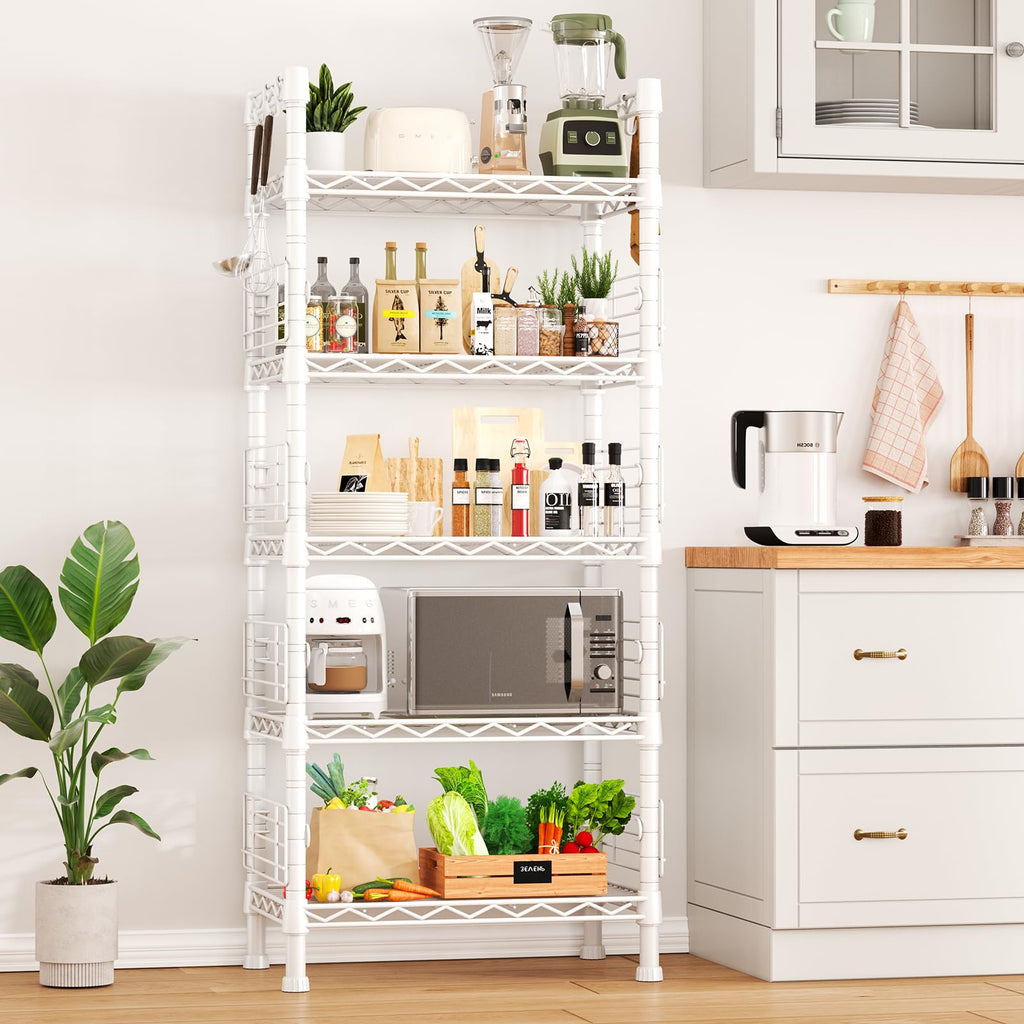 FUTASSI Metal Storage Rack, Storage Organizer Shelves for Kitchen, Bathroom, Living Room, Balcony and Garage, 5 Tiers Narrow Bookshelf, 21.2" W x 9.4" D x 59.2" H, Load 400lbs, Black