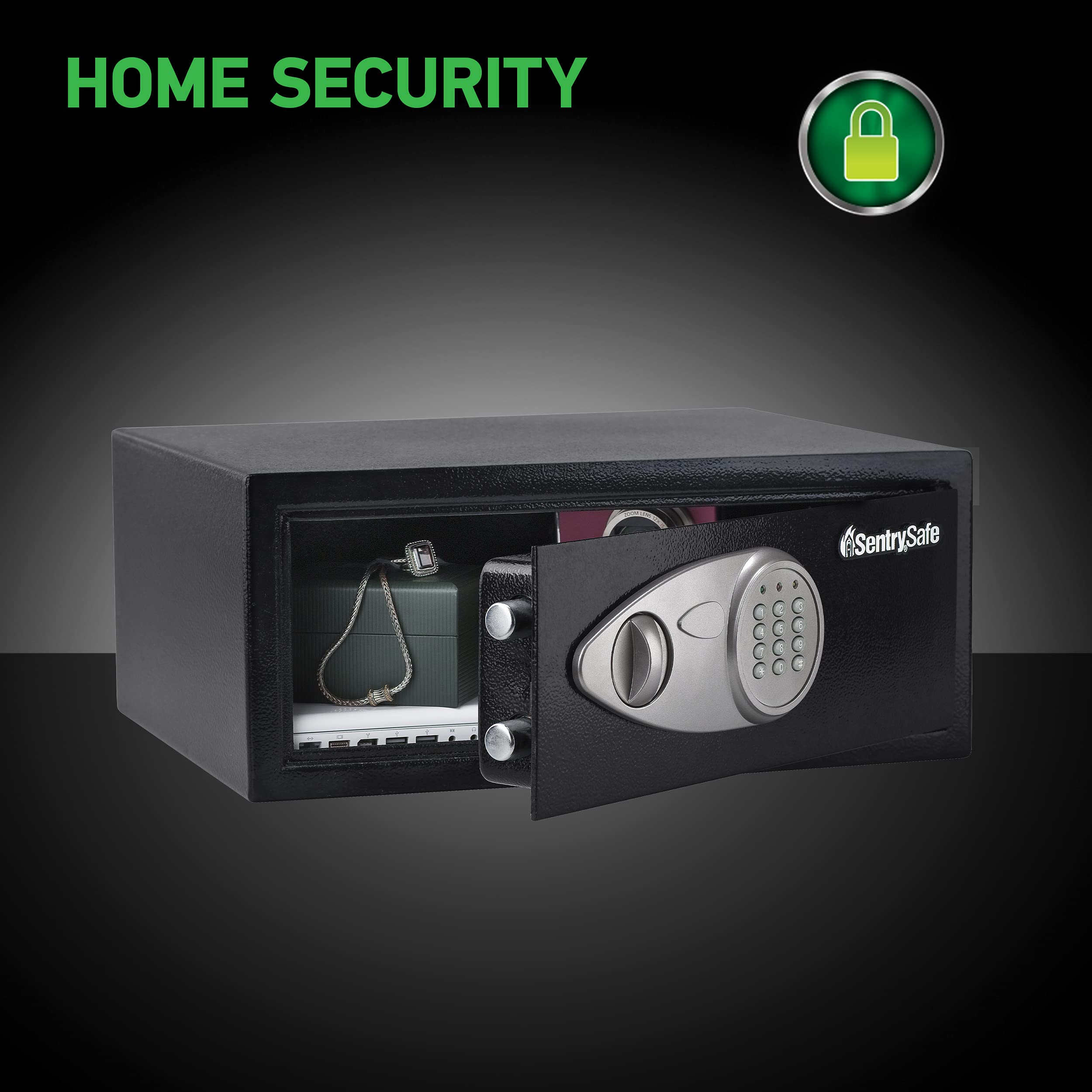 SentrySafe Medium Safe with Digital Keypad, Lock Box with Code has Interior Lining and Bolt Down Kit that Secures Pistol, Money, 0.41 Cubic Feet, 7.6 x 11.4 x 10.4 Inches, X041E