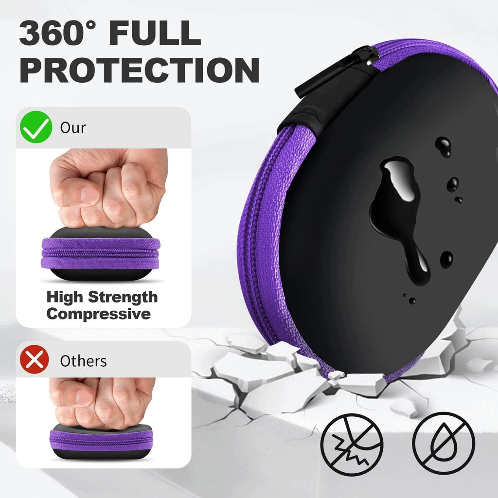 2Pack Oval Earbud Case Portable EVA Carrying Case Storage Bag Cell Phone Accessories Organizer with Carabiner for Earphone, Earbud, Earpieces, SD Memory Card, Camera Chips, Black/Purple