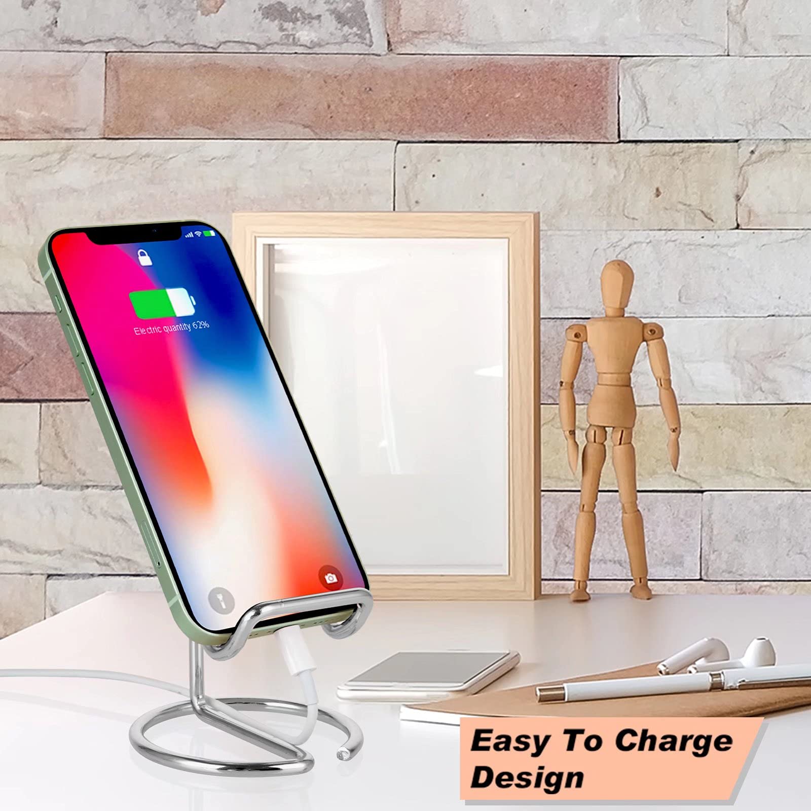ROPOSY Cell Phone Stand for Desk, Cute Metal Black Cell Phone Stand Holder Desk Accessories, Compatible with All Mobile Phones, iPhone, iPad