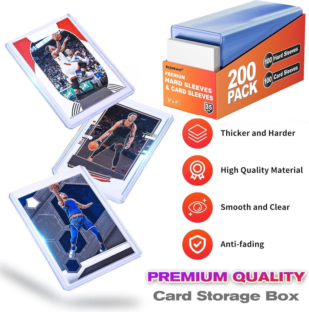 2000 Pack Card Sleeves Hard Plastic, Arjiekwei 3"X4" Baseball Cards Protectors Plastic, Premium Card Holder for Trading Sports Baseball Football Game Cards (1000 Rigid + 1000 Clear)