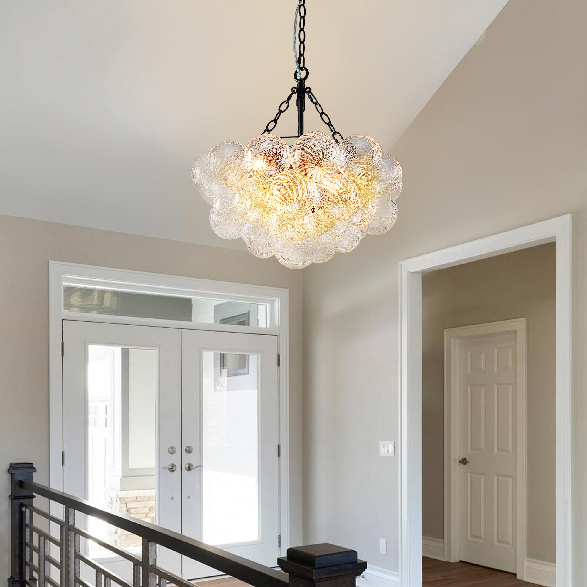 Longree Bubble Glass Ball Chandelier White 20" Dia Pendant Light | Swirled Glass Globe, for Dining Room Kitchen Bathroom Entry Bedroom