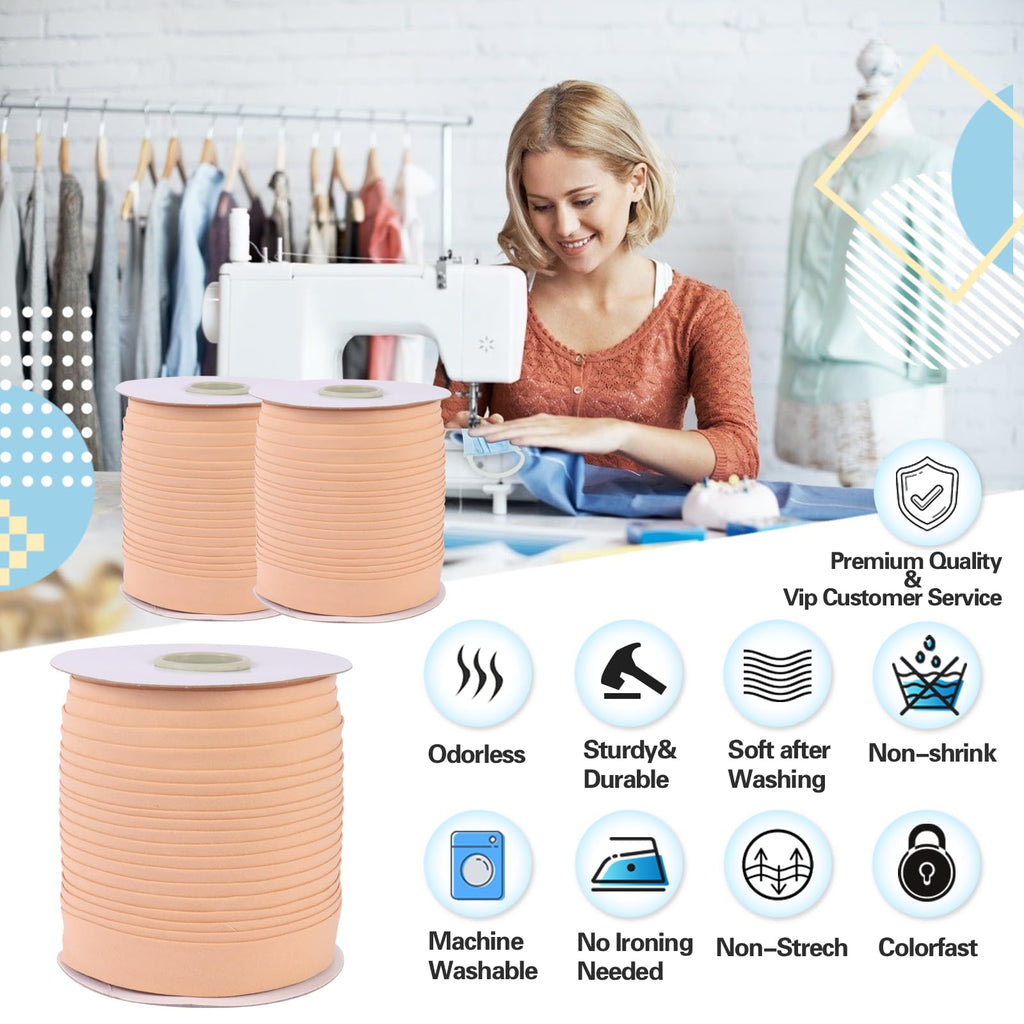 Tewadoo Bias Tape Double Fold 1/2 Inch - Black 55 Yards Polyester Binding Tape for Sewing, Quilt Binding, Hemming, Seaming and Fabric Piping