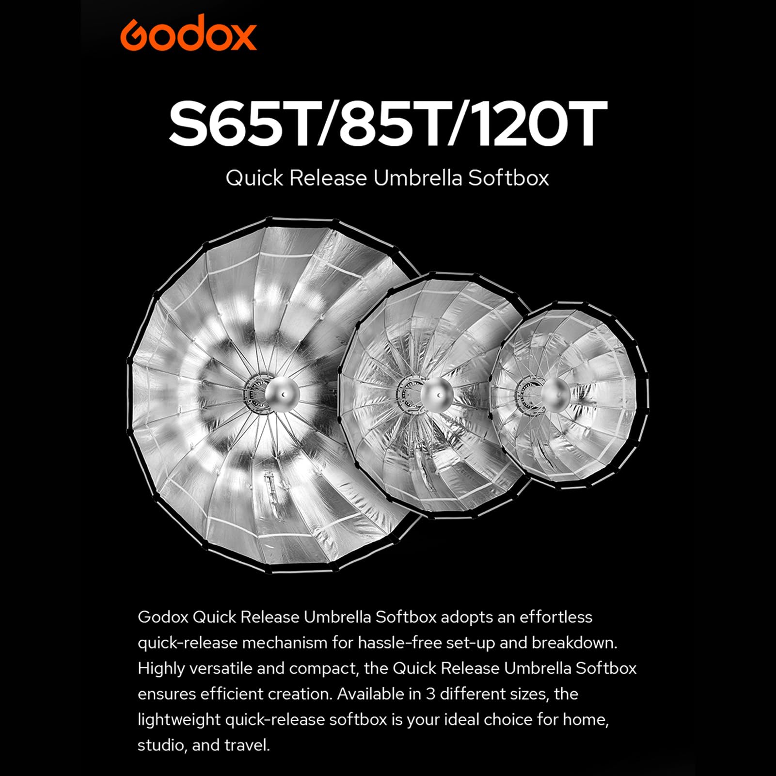Godox S65T 65cm/25.6in Quick Release Umbrella Softbox Professional Foldable Softbox with Standard Bowen Mount & Diffusers for Photography Studio