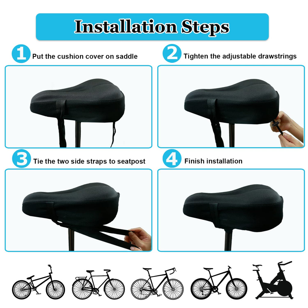 Geronmine Gel Bike Seat Cover Padded Bicycle Saddle Covers for Women & Men, Most Comfortable Exercise Bike Seat Cushion Cover, Soft for Spin Indoor Outdoor Cycling Class Mountain Stationary Bikes
