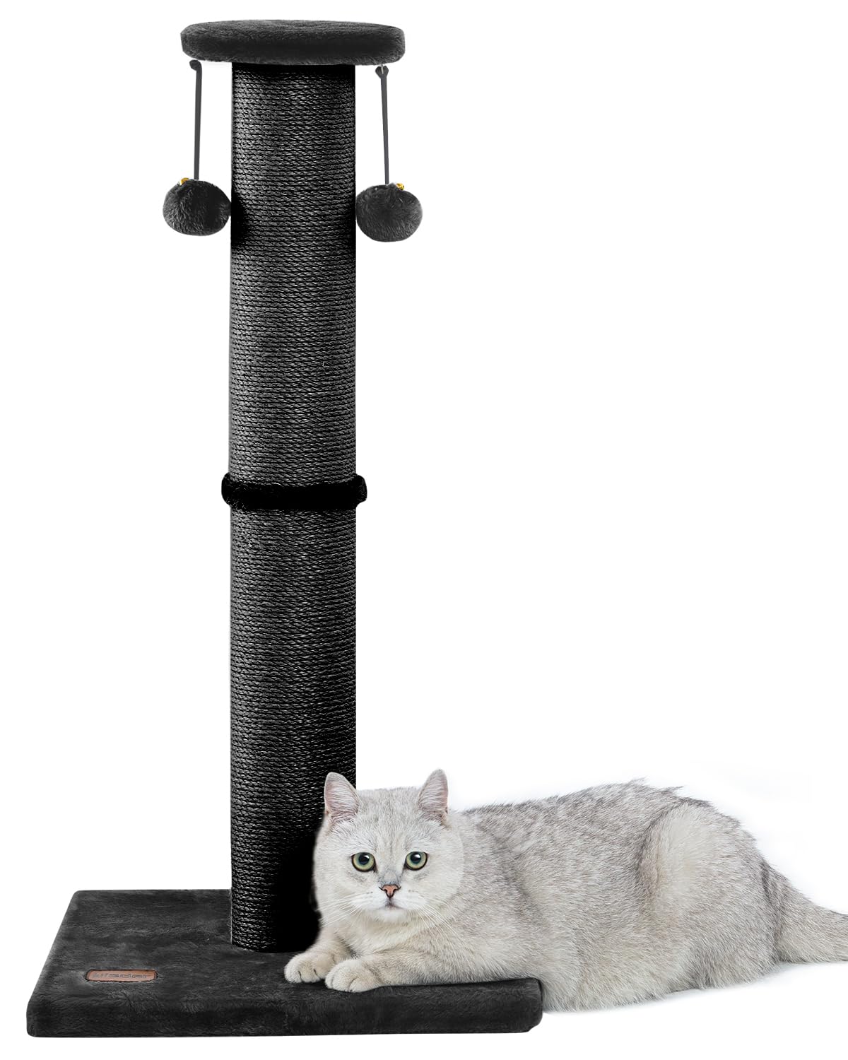 34Inch Tall Cat Scratching Post,4.3Inch Diameter Large Sisal Cat Scratch Post with Ball, Sturdy and Durable Cat Scratcher for Indoor Cats Adults Black