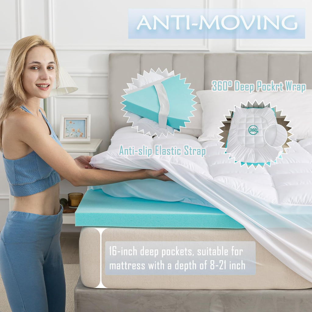 WhatsBedding 5 Inch Twin Mattress Topper for Back Pain Relief, Filled with Breathable & Soft Memory Foam Pillow Top,4 Elastic Straps