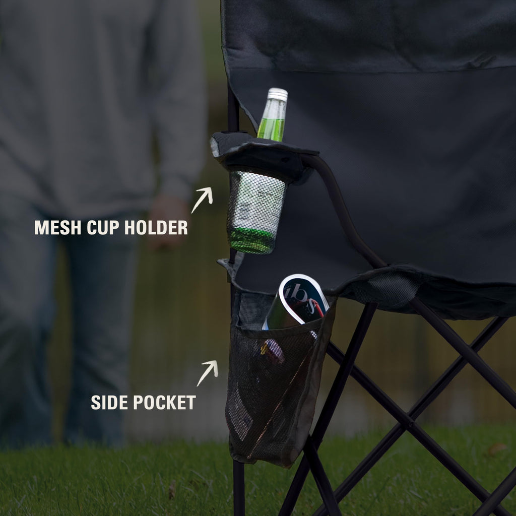 Coleman Portable Camping Chair with 4-Can Cooler, Cushioned Seat & Back with Side Pockets & Cup Holder, Carry Bag Included, Great for Camping, Tailgating, Firepits, Patio, & More