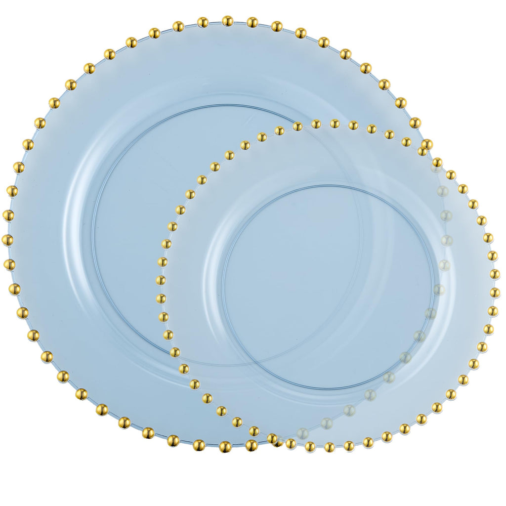 PLASTICPRO 32 Piece Combo Plastic Dinner Plates Disposable Plastic Fancy Heavy Duty Party Dishes 7 inch and 10 inch, Black and Gold Beaded