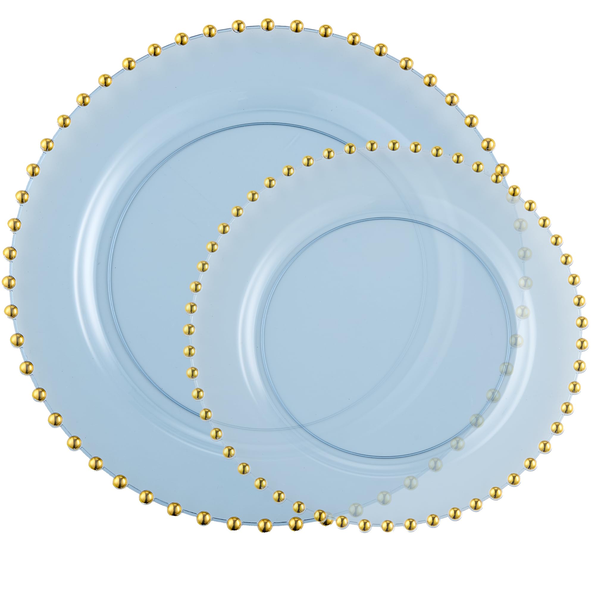 PLASTICPRO 32 Piece Combo Plastic Dinner Plates Disposable Plastic Fancy Heavy Duty Party Dishes 7 inch and 10 inch, Black and Gold Beaded