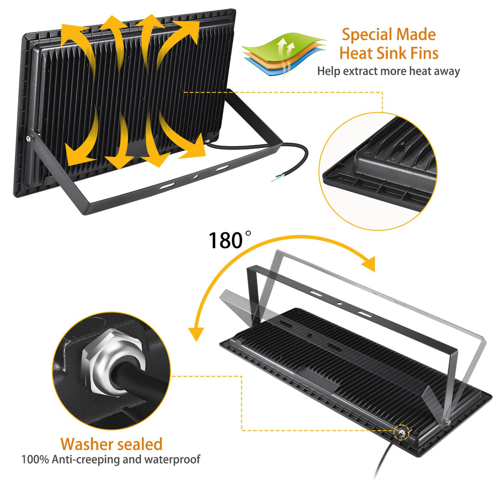 XYCN 4 Pack 100W LED Flood Light, IP66 Waterproof Outside Flood Light, 12500LM Super Bright Outdoor Security Lights, 5000K Daylight White Floodlight for Yard Garden Playground Basketball Court Patio