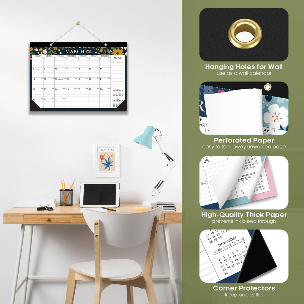 Desk Calendar 2026-2027, 21-Month Calendar Runs Until June 2027, Large 17" x 12" Monthly Desktop & Wall Calendar for Home & Office - Floral