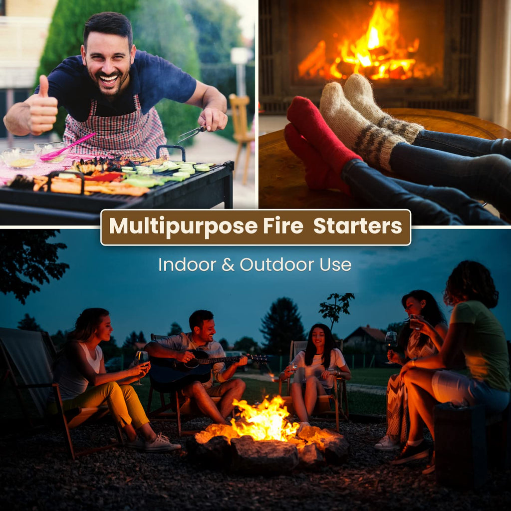 Dextreme Fire Starter (60 PCS) Natural Fire Starters for Campfire, Charcoal Starter, Fireplace, Wood Stove, BBQ, Chimney, Fire Pit, and Grill | All Weather, Odorless, Non-Toxic, w/10 Min Burning Time