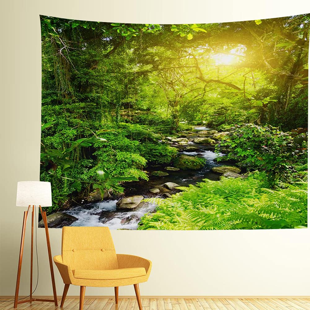 Llamazing Forest Landscape Home Decor - Living Room & Bedroom Magic Tapestry (Sunlight&Creek, 60''L51''W)