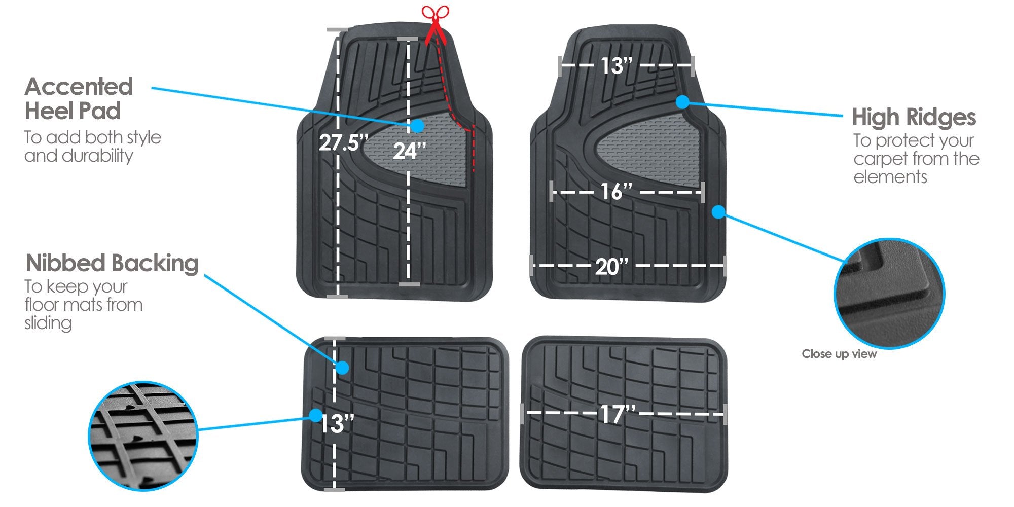 FH Group Automotive Floor Mats - Heavy-Duty Rubber Floor Mats for Cars, Universal Fit Full Set, Climaproof Floor Mats, Trimmable Floor Mats for Most Sedan, SUV, Truck Floor Mats Beige