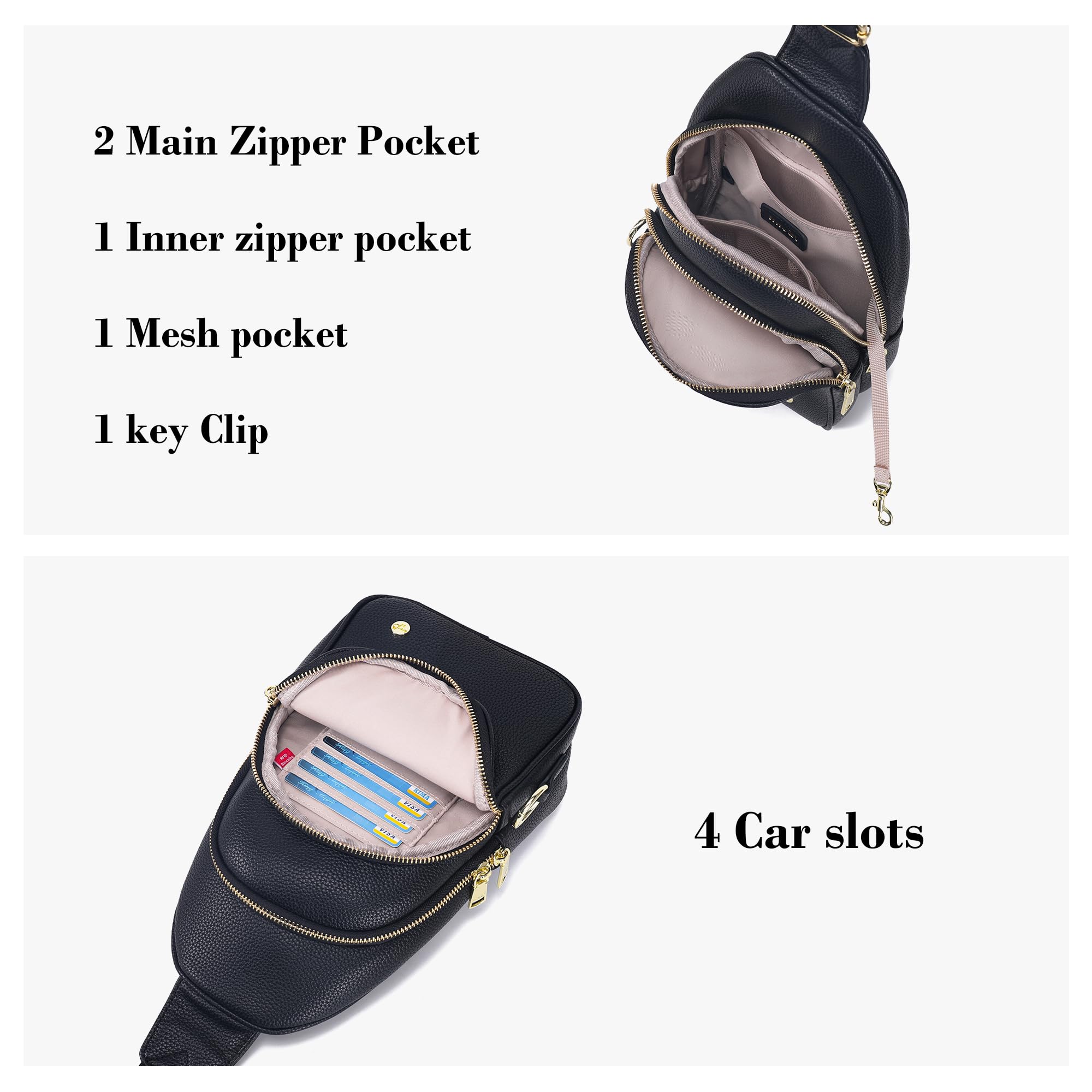 INICAT Small Crossbody Sling Bags Faux Leather Fanny Packs Purses for Women Everyday & Travel