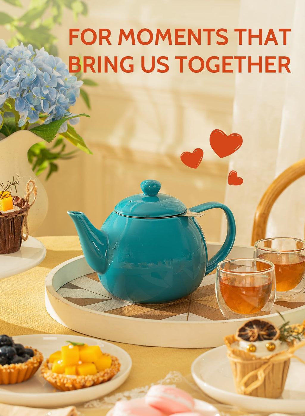 Sweese Porcelain Teapot 27 oz with Infuser for Loose Leaf Tea, Bluish Grey