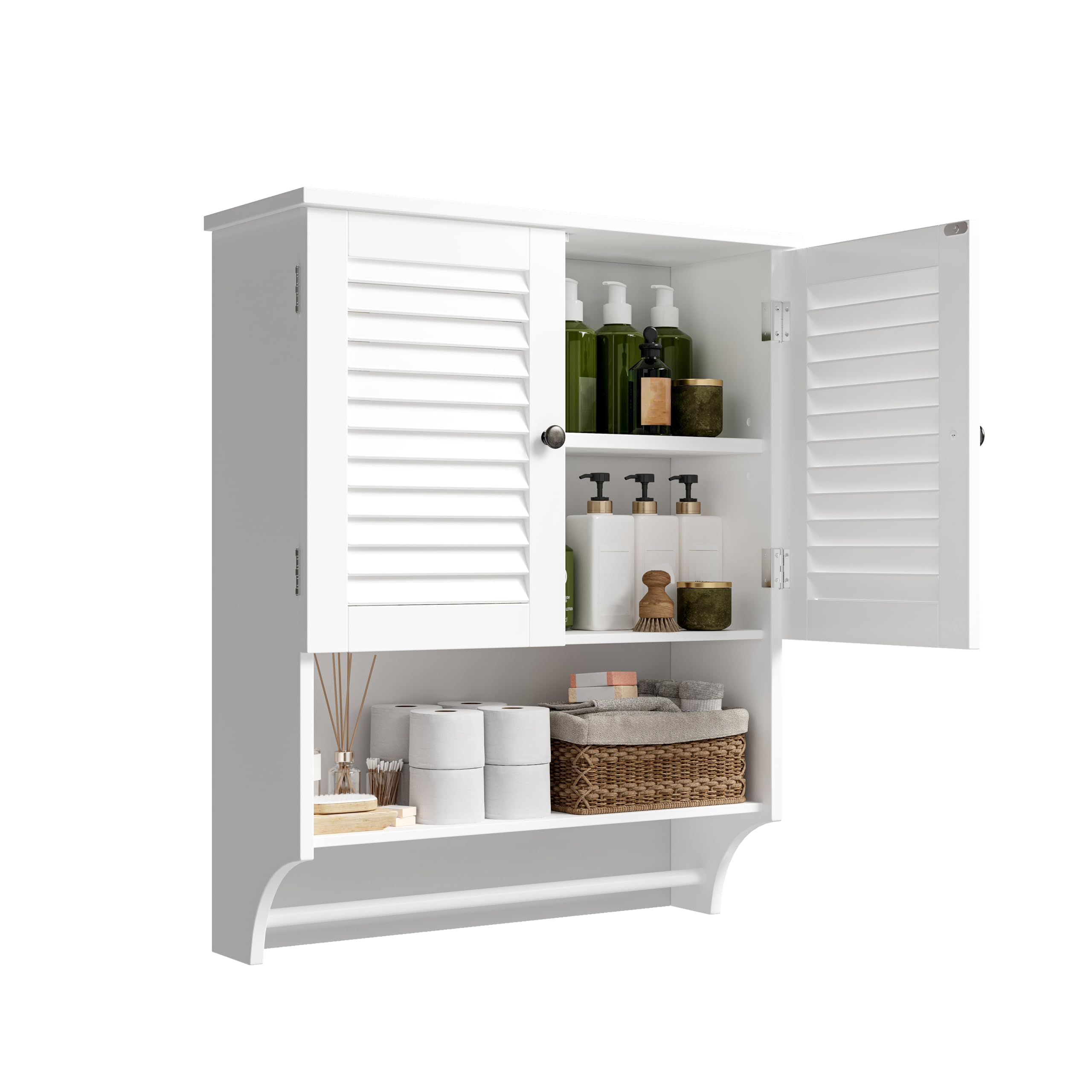 ChooChoo Bathroom Wall Cabinet, Medicine Cabinet, 2 Doors Over The Toilet Space Saver Storage Cabinet with Large Space, Black