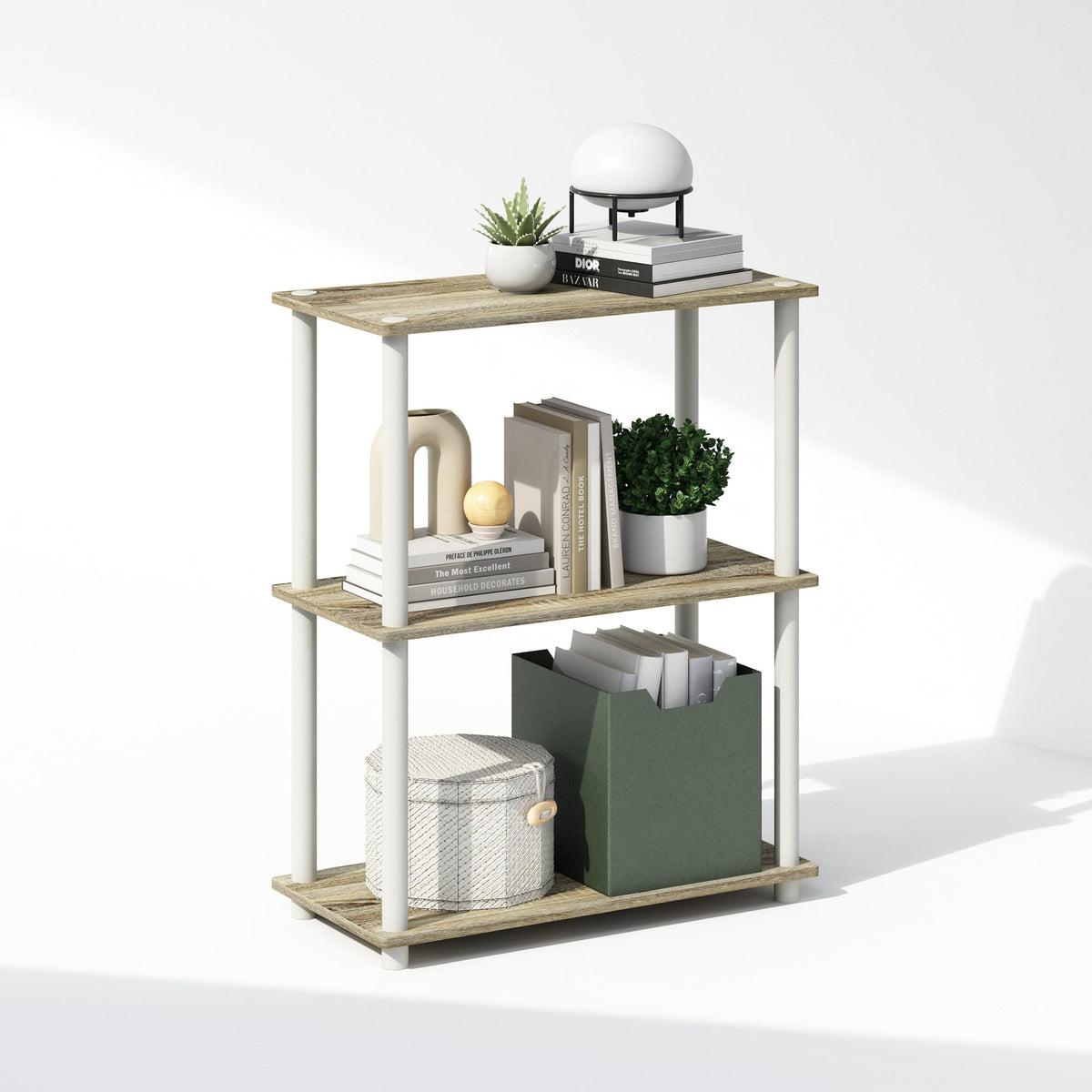Furinno Turn-N-Tube Book Shelf, 4-Tier Bookshelf, Bookcase with Multipurpose Compact Display Rack, 11.6 x 23.6 x 43.2, for Living Room, Bedroom, Home Office, Americano/Black