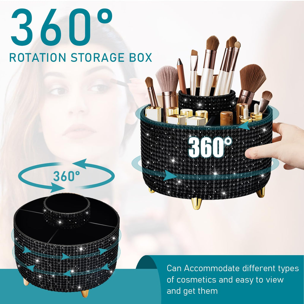 Makeup Brush Holder Organizer,360° Rotating Makeup Brush Organizer,5 Slot Make up Brushes Cup for Cosmetics, Nail Polish, Art Supply, Bathroom Vanity Desktop Organizer - Black