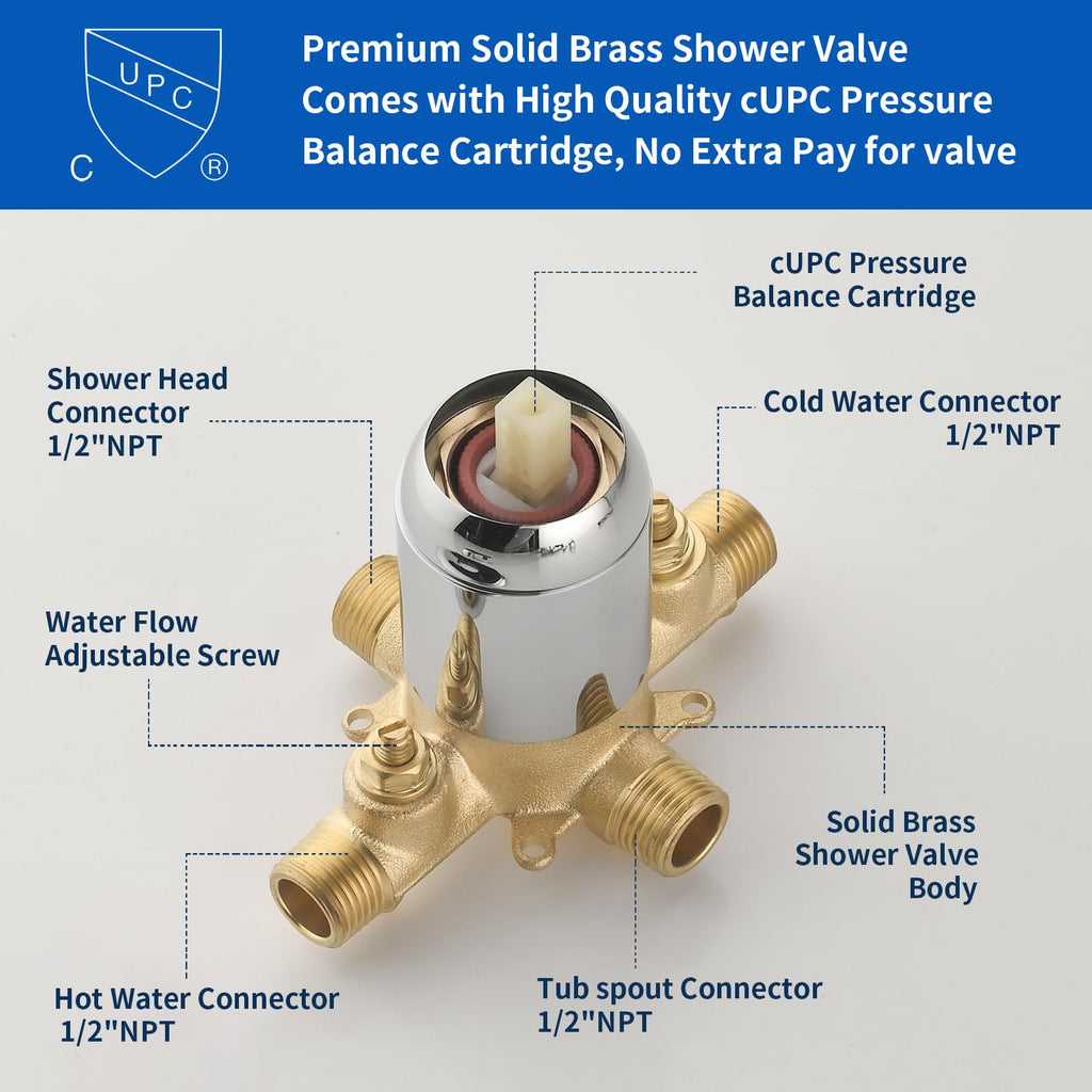 Shower Tub Kit Tub Shower Faucet Combo Set Bathtub Faucet Set Shower System with Tub Spout Shower Valve and Trim Kit Shower Fixtures Brushed Gold