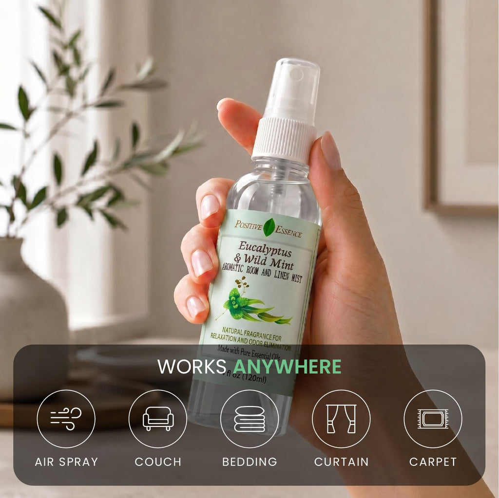 Linen and Room Spray Gift Set, (Lavender, Lemongrass, Rose, & Peppermint), Natural Air Freshener Made with Pure Essential Oils & Minimal Ingredients, Perfect Bathroom Spray or Room Mist, 4-Pack