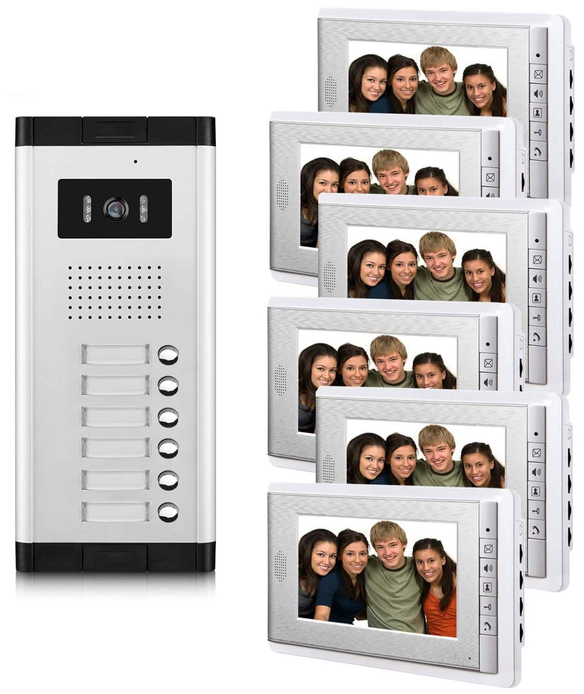 2 Units Apartment Video Intercom System, 7 Inch Monitor Wired Video Doorbell Door Phone Kits, Indoor Outdoor IR Camera, Monitoring, Unlock, 2 Way Intercom for Home Apartment