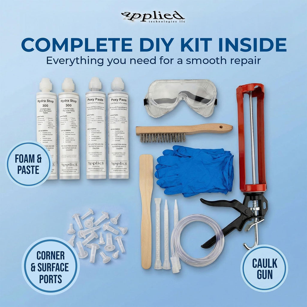10′ Fast Set Concrete Foundation Crack Repair Kit-Hydra Stop 300 Injection System, Polyurethane Concrete Crack Repair, Basement Wall Leak Sealant & Foundation Concrete Filler, Tough Waterproof Seal