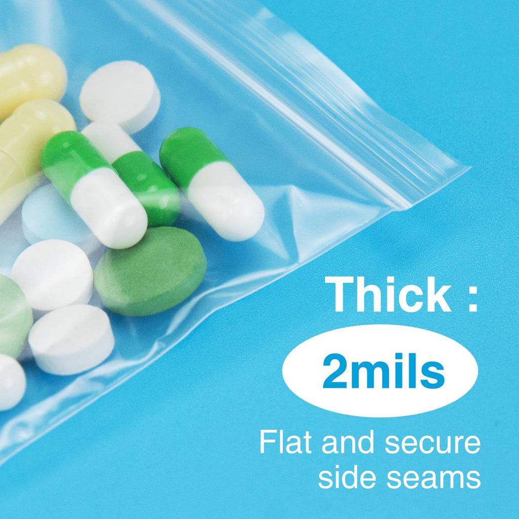 1200pcs 1.5" x 1.5" 2 Mil Clear Plastic Zip Bags, Bulk Jewelry Bag, Poly Bags with Resealable Zip Top for Pills, Meds, Jewelry, Travel, Storage, Packaging, Shipping