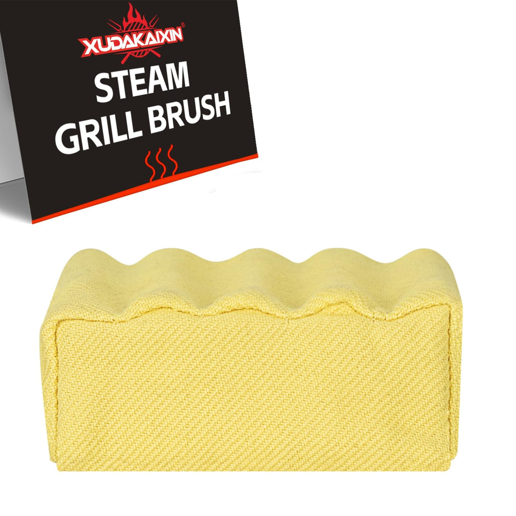 Bristle-Free Steam Cleaning Grill Brush — Features an Extended Luxurious Rosewood Handle and a Unique Wavy pad that Seamlessly fits cast Iron and Stainless Steel grates