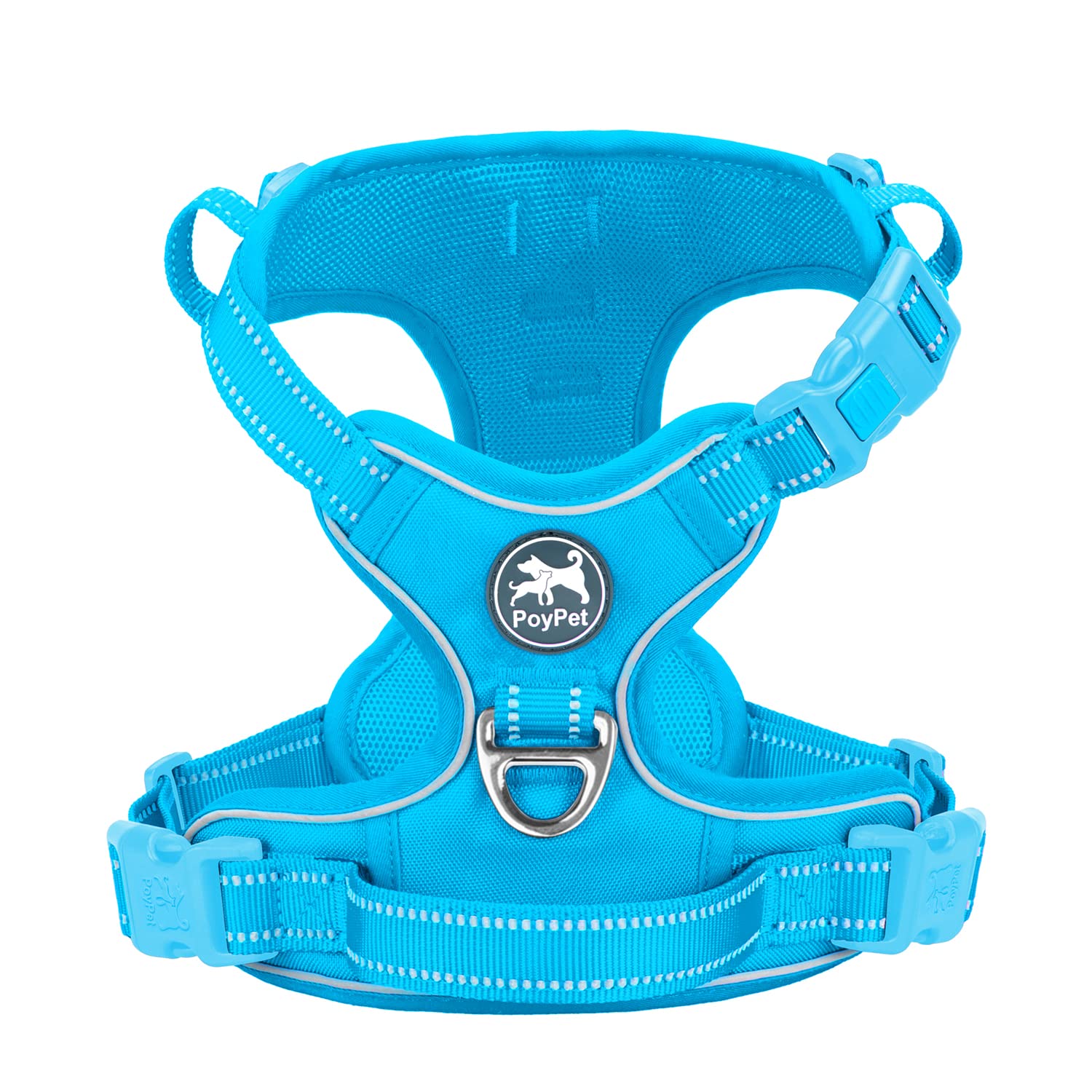 PoyPet Dog Harness No Pull, Reflective Vest Harness with Front & Back 2 Clips and Easy Control Handle for Small Medium Large Dog (XS, Black)