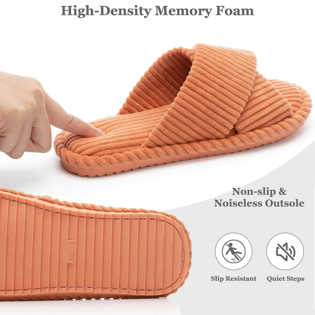 GOEWY Slippers for Women Memory Foam House Bedroom Corduroy Crossbands Open Toe Slides Sandals Shoes Comfy Trendy Gift for womens Anti-Skid sole