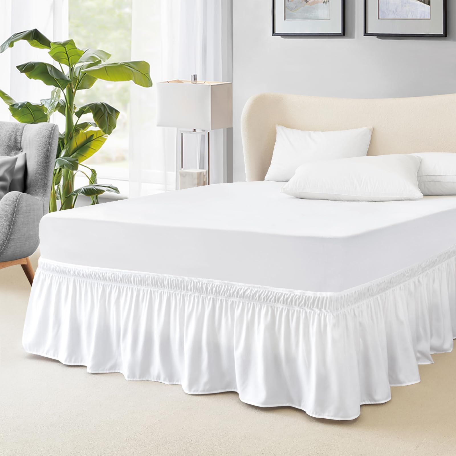 FreshCulture Twin Bed Skirt, Elastic Wrap Around Bed Skirt Twin Bed, Easy Fit with 15-Inch Tailored Drop, Hotel Quality Bed Skirts for Adjustable Bed (Beige)