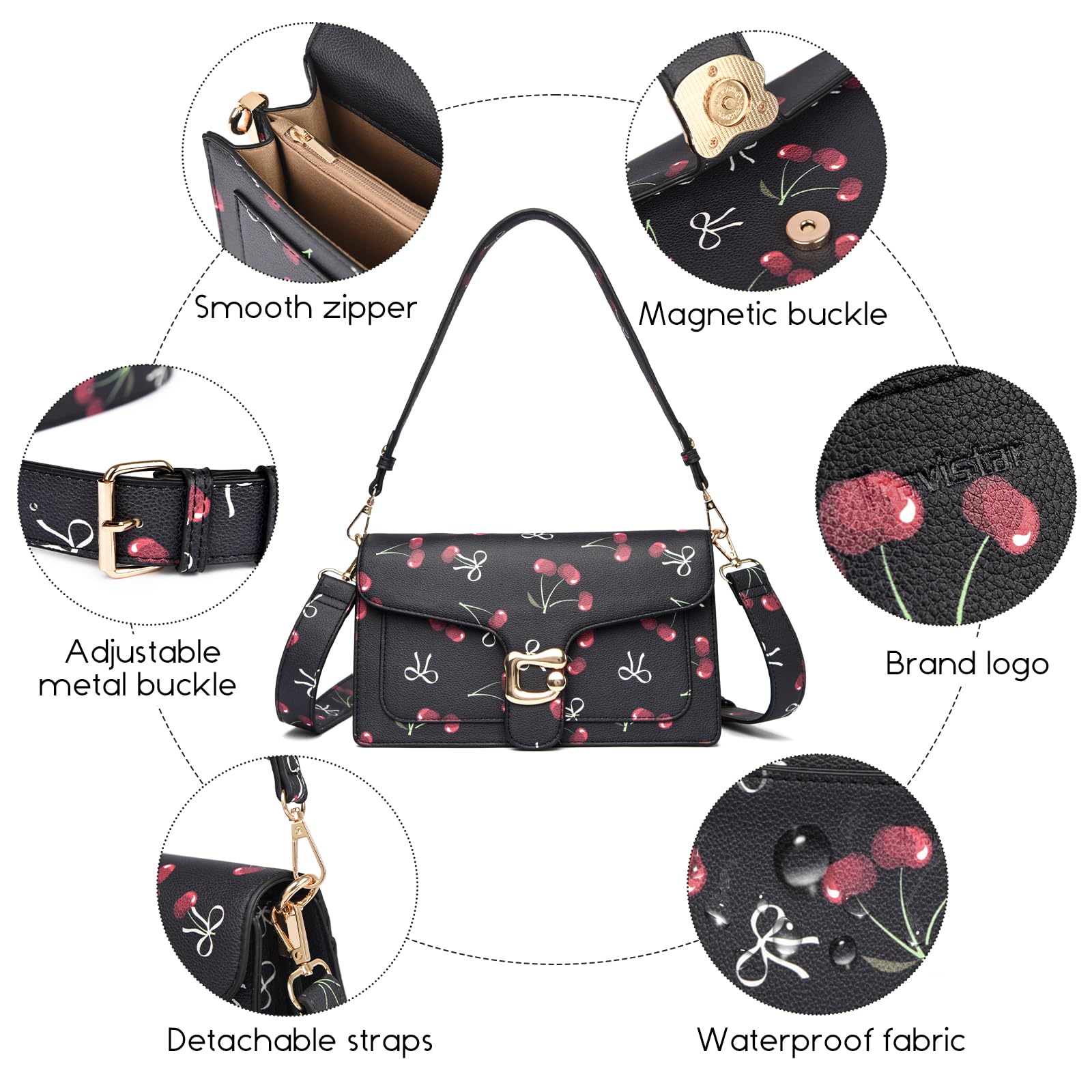 Travistar Crossbody Bags for Women Trendy - Small Cross Body Purse Shoulder Bag Leather Handbags Evening Clutch with 2 Straps | 2 detachable straps
