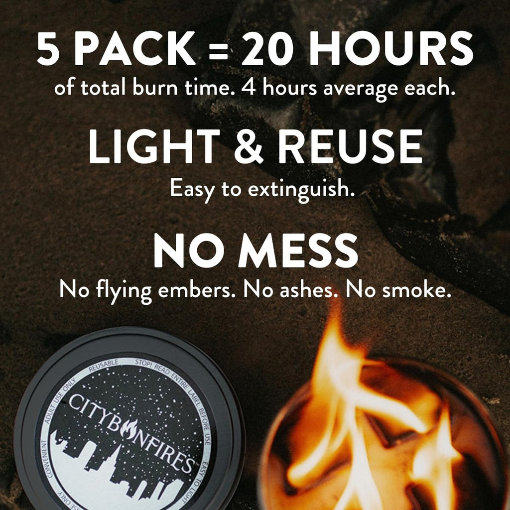 City Bonfires Portable Fire Pit - Mini Fire Pit, Table Top Firepit, No Wood, No Embers, 3-5 Hours of Burn Time - Food Safe for Smores - Lightweight, Emergency Heat, Camping Stove (2-Pack)