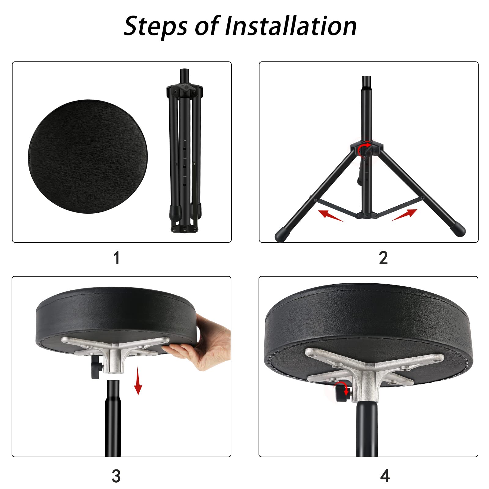 EASTROCK Drum Throne,Padded Drum Seat Drumming Stools with Anti-Slip Feet for Adults and Kids Drummers (Black)