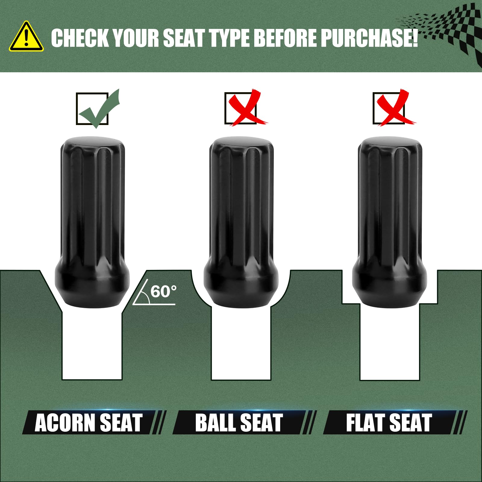 9/16-18 Spline Lug Nut 32pcs for Dodge 2500 3500 8 Lug, 9/16 x18 Closed End Lug Nut with 1 Socket Key for 1994-2011 Ram 2500 3500, 2002-2010 Ram 1500 Aftermarket Wheel