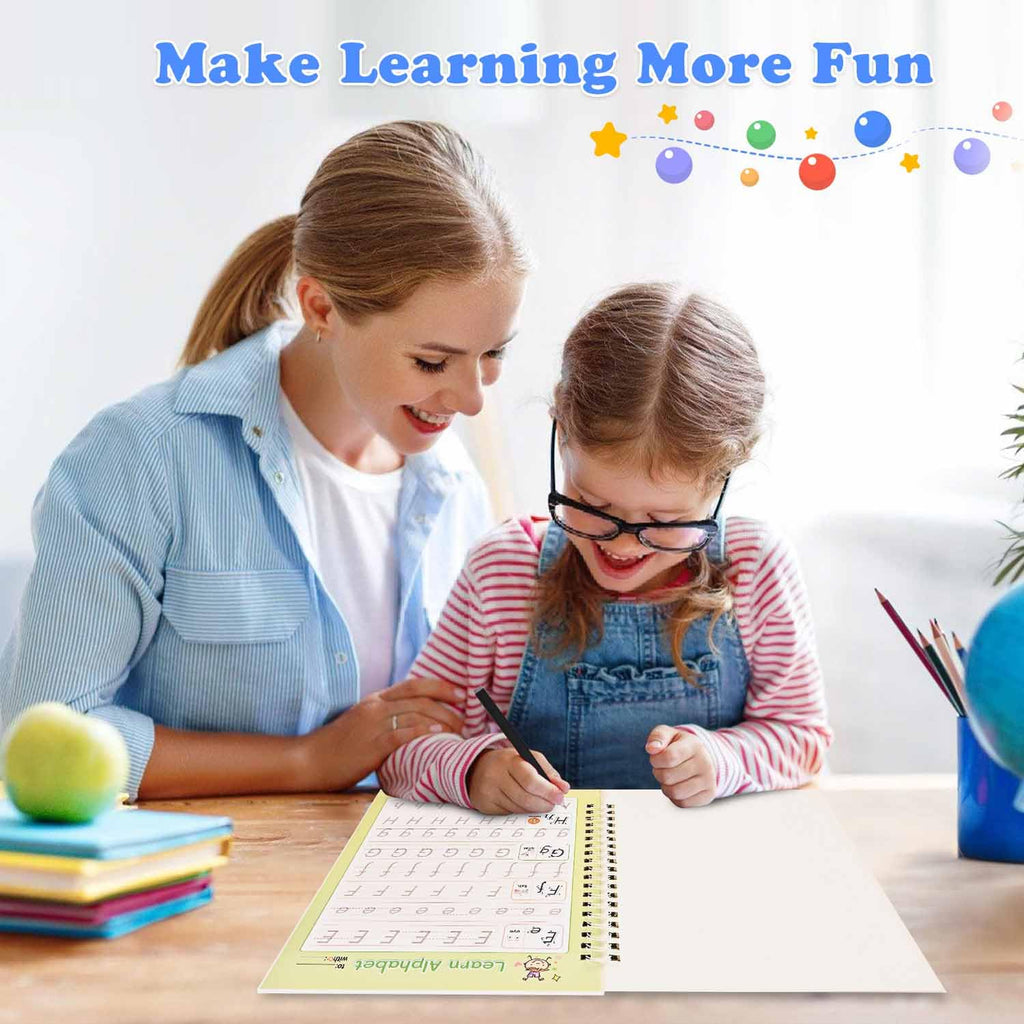 AALGO Large Magic Grooved Writing Practice Books- Reusable Handwriting Practice for Kids 8-10 - Preschool Workbook- Letter Tracing for Kids Ages 3-5