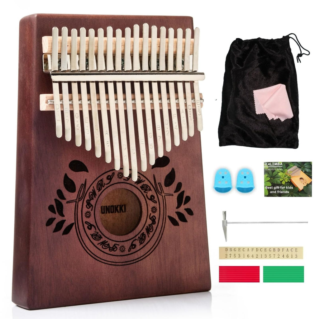 UNOKKI 17-Key Kalimba Thumb Piano - Portable Mahogany Percussion Mbira Instrument - Beginner Tuning Set, Music Instruments for Kids Gifts - Cherry