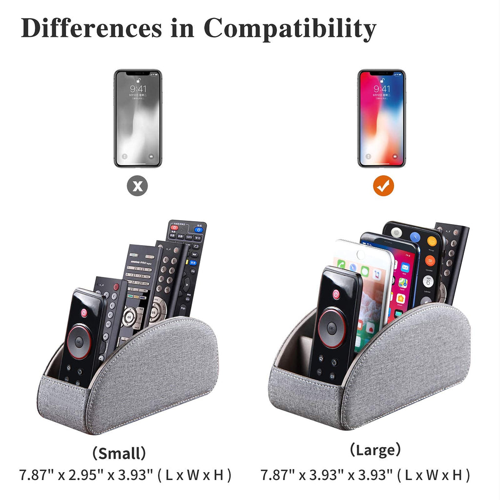 YAPISHI All-in-One Leather Brown TV Remote Holder with 5 Compartments Nightstand Desktop Media Player Remote Caddy Storage Box Organizer Tray for Mobile Office Phone Controller
