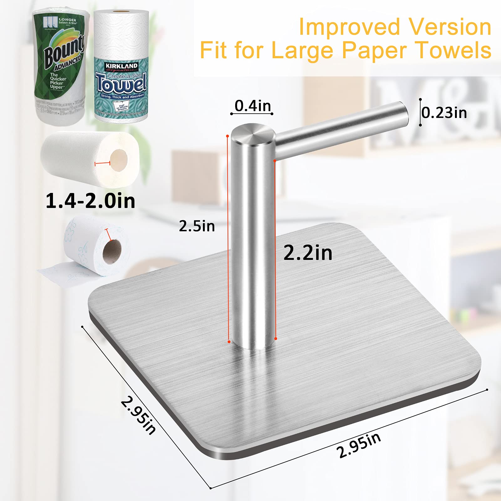 Magnetic Paper Towel Holders Heavy Duty Steel Brushed Holder with Strong Magnetic Backing - Fit for Large Paper Towels or Use as Hook - for Kitchen,Refrigerator,Grill,Garage,Shop