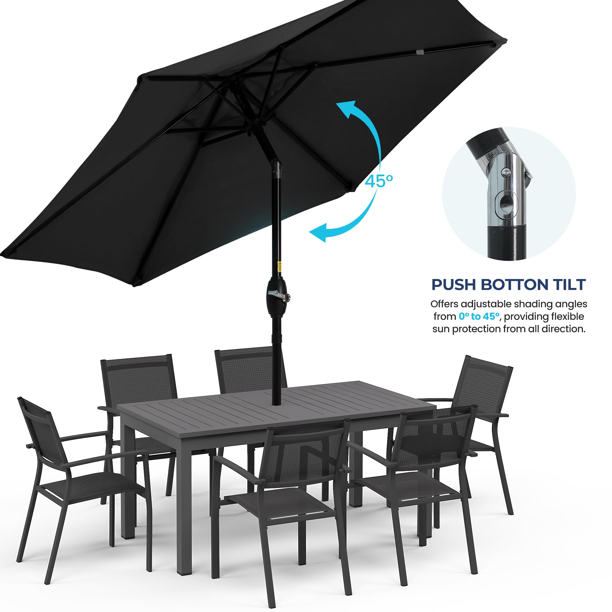 SUNVIVI OUTDOOR Outdoor Patio Umbrella, Patio Umbrella, Market Umbrella, Large Outdoor Umbrella, Metal Pole Umbrella with Push Button Tilt and Crank, Polyester Canopy
